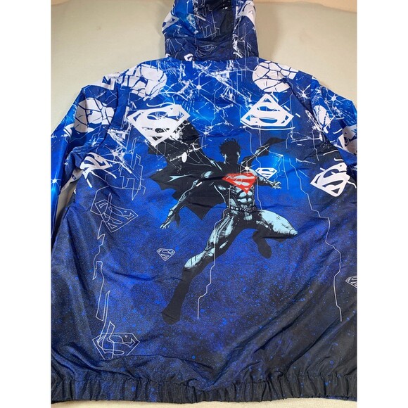 Superman Jacket Windbreaker Zip Up Hoodie Print Tango Hotel Men’s large DC Comic - Picture 2 of 10